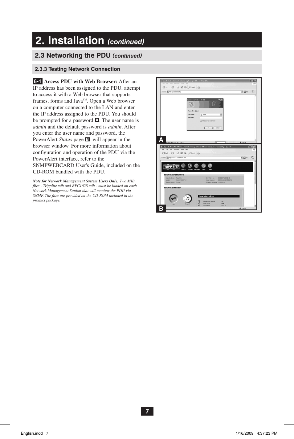 Installation, 3 networking the pdu, Continued) | Tripp Lite PDUMH20ATNET User Manual | Page 7 / 12