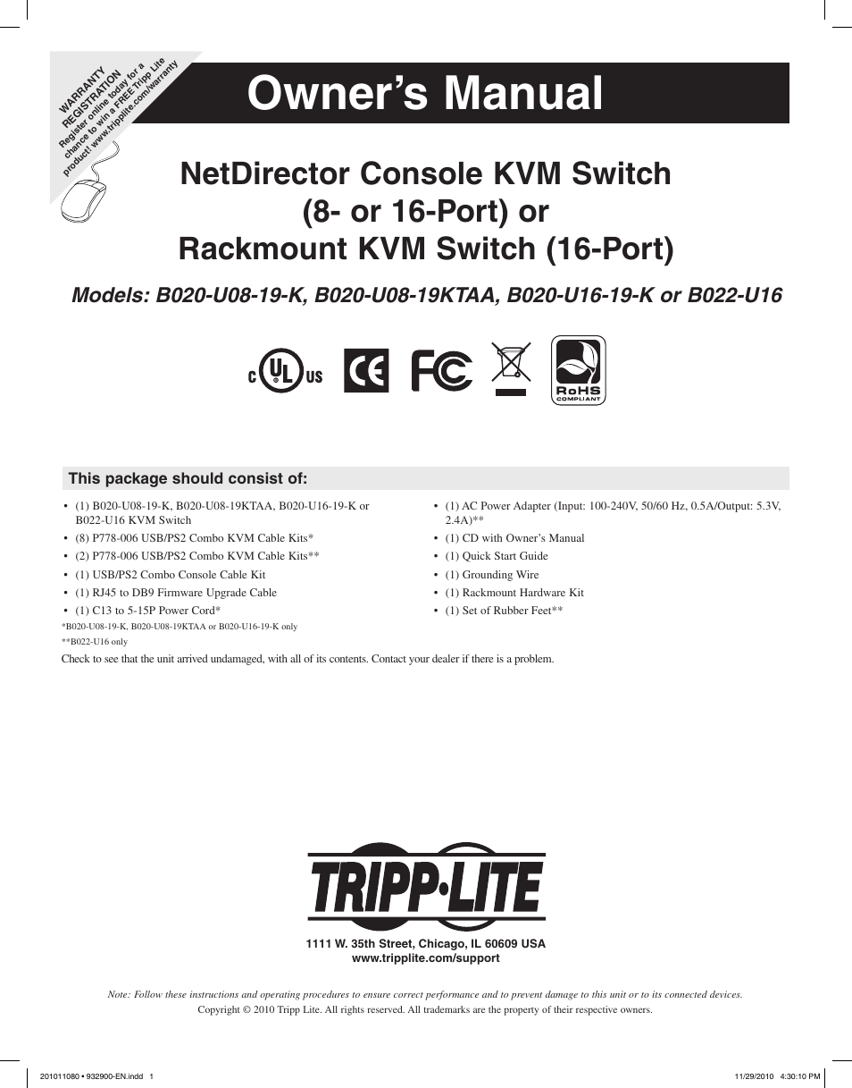 Tripp Lite RACKMOUNT B020-U16-19-K User Manual | 22 pages