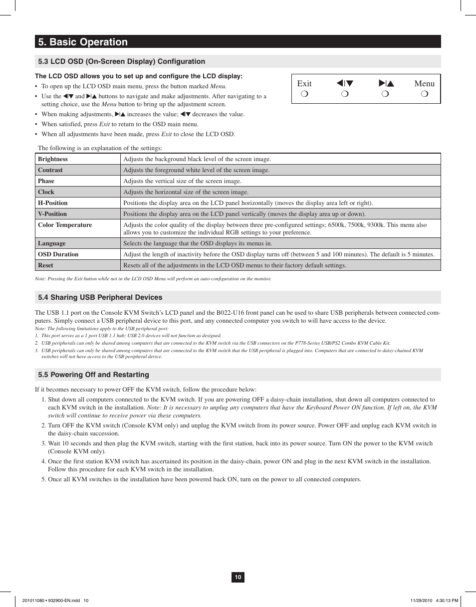 Basic operation | Tripp Lite RACKMOUNT B020-U16-19-K User Manual | Page 10 / 22