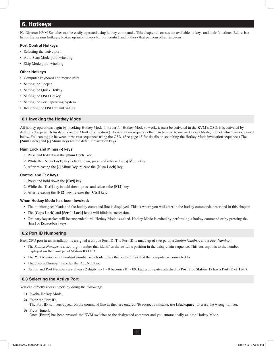 Hotkeys | Tripp Lite RACKMOUNT B020-U16-19-K User Manual | Page 11 / 22