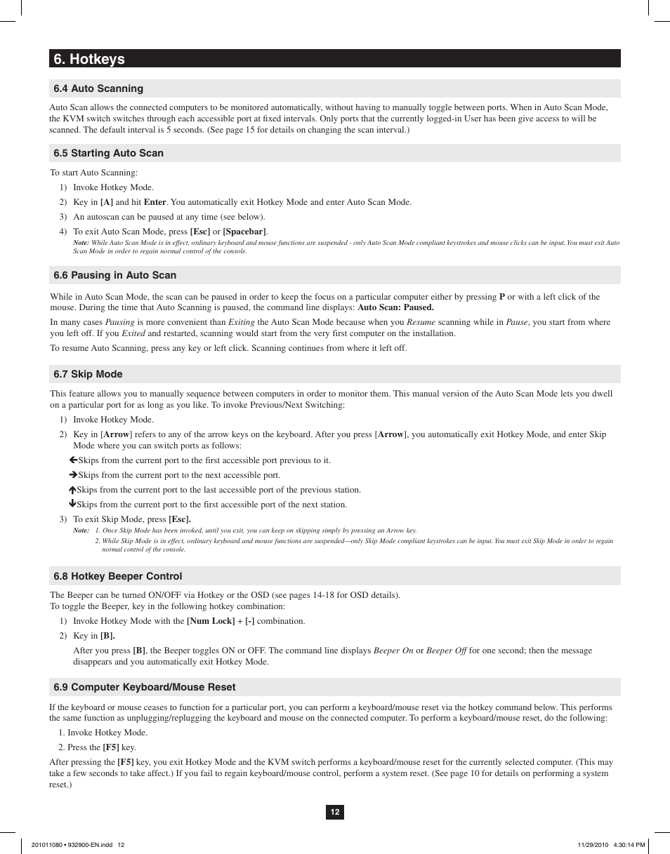 Hotkeys | Tripp Lite RACKMOUNT B020-U16-19-K User Manual | Page 12 / 22