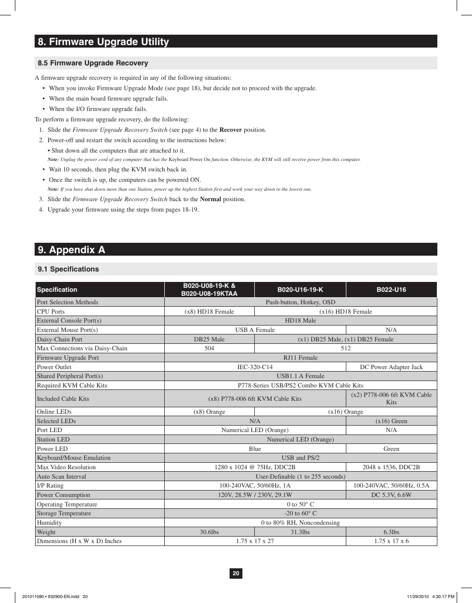 Firmware upgrade utility 9. appendix a | Tripp Lite RACKMOUNT B020-U16-19-K User Manual | Page 20 / 22