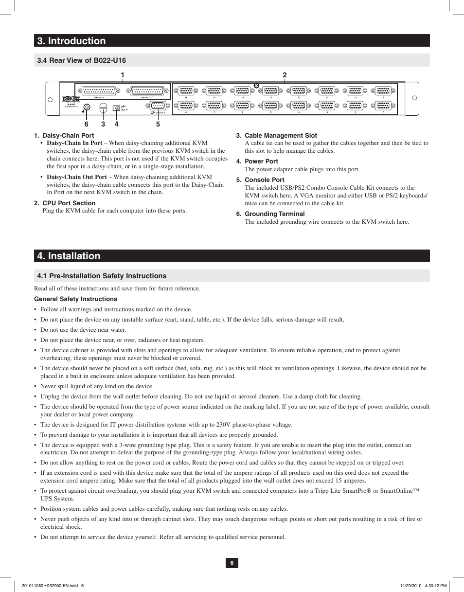 Introduction 4. installation | Tripp Lite RACKMOUNT B020-U16-19-K User Manual | Page 6 / 22