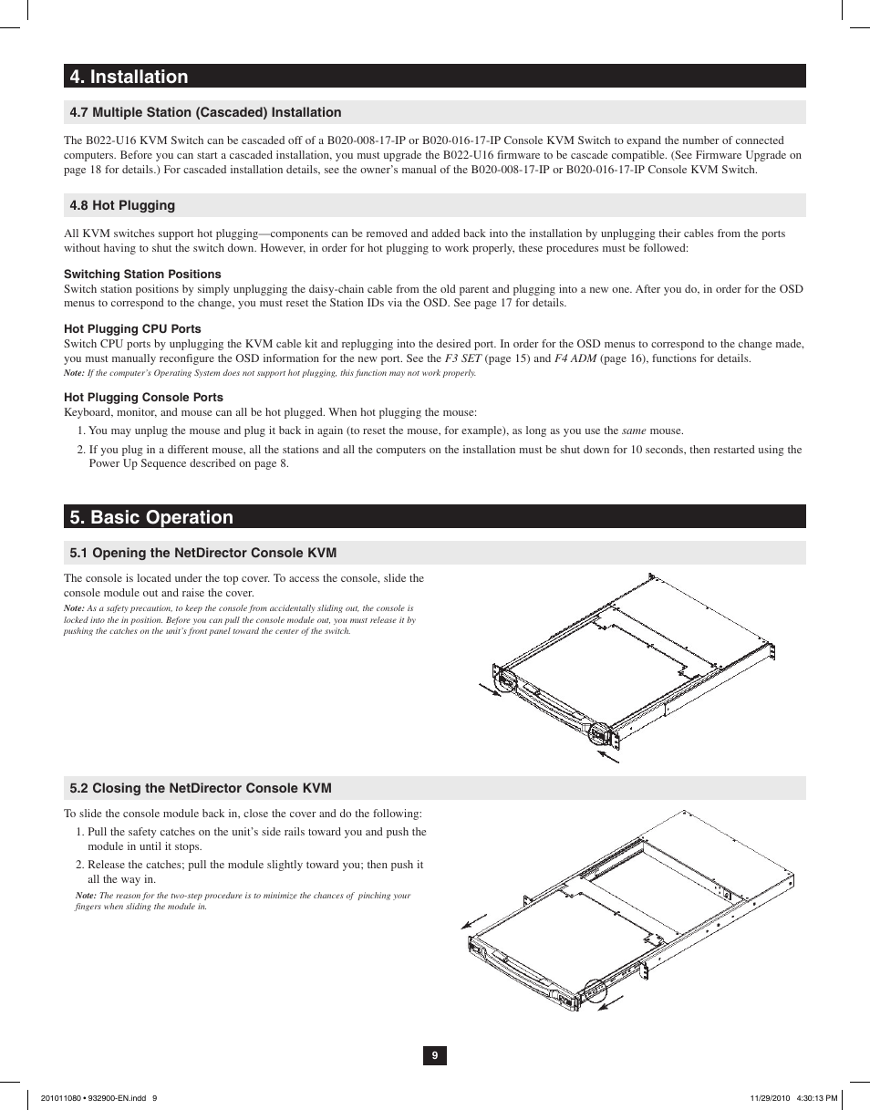 Installation 5. basic operation | Tripp Lite RACKMOUNT B020-U16-19-K User Manual | Page 9 / 22