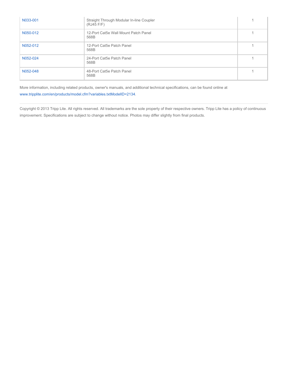 Tripp Lite N002-075-GY User Manual | Page 3 / 3