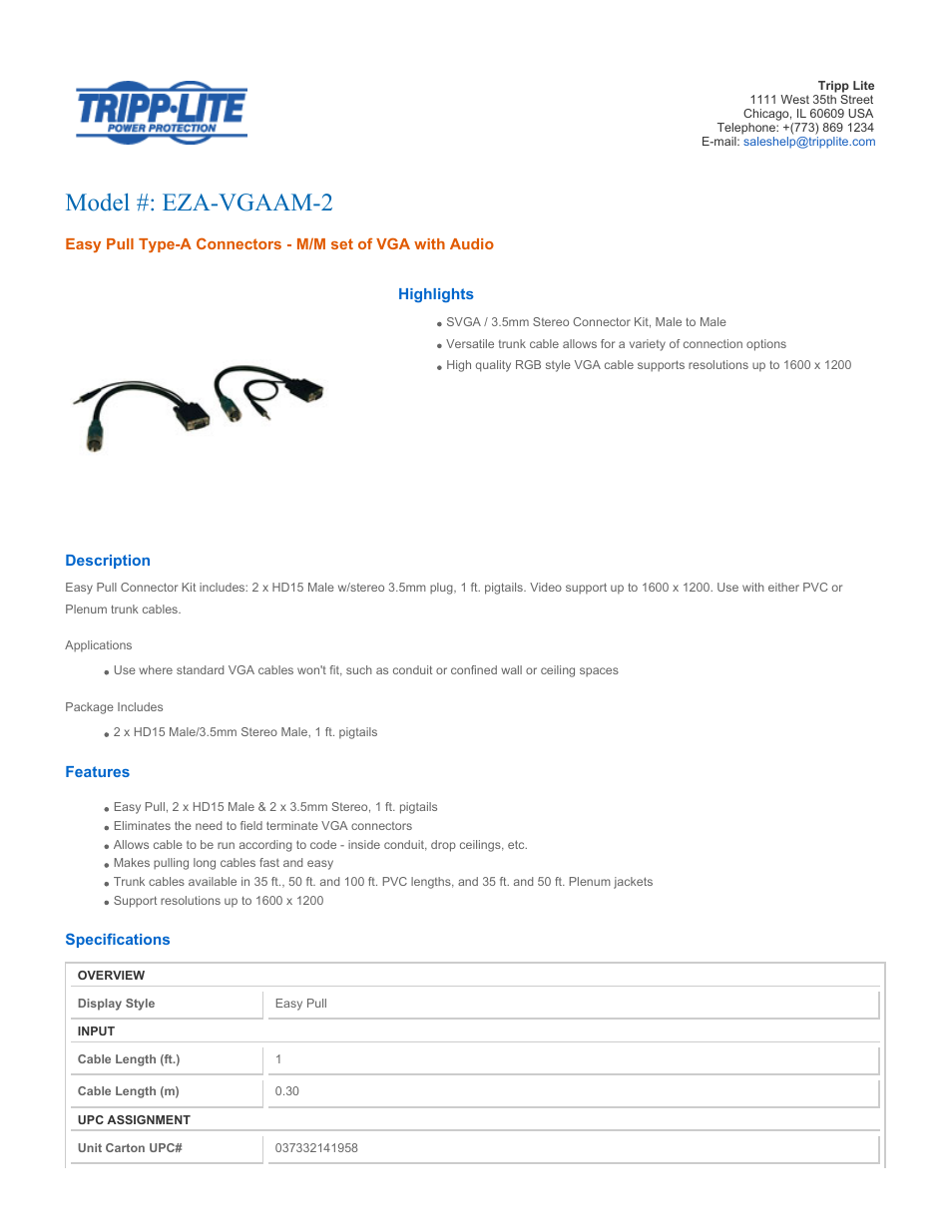 Tripp Lite EZA-VGAAM-2 User Manual | 2 pages