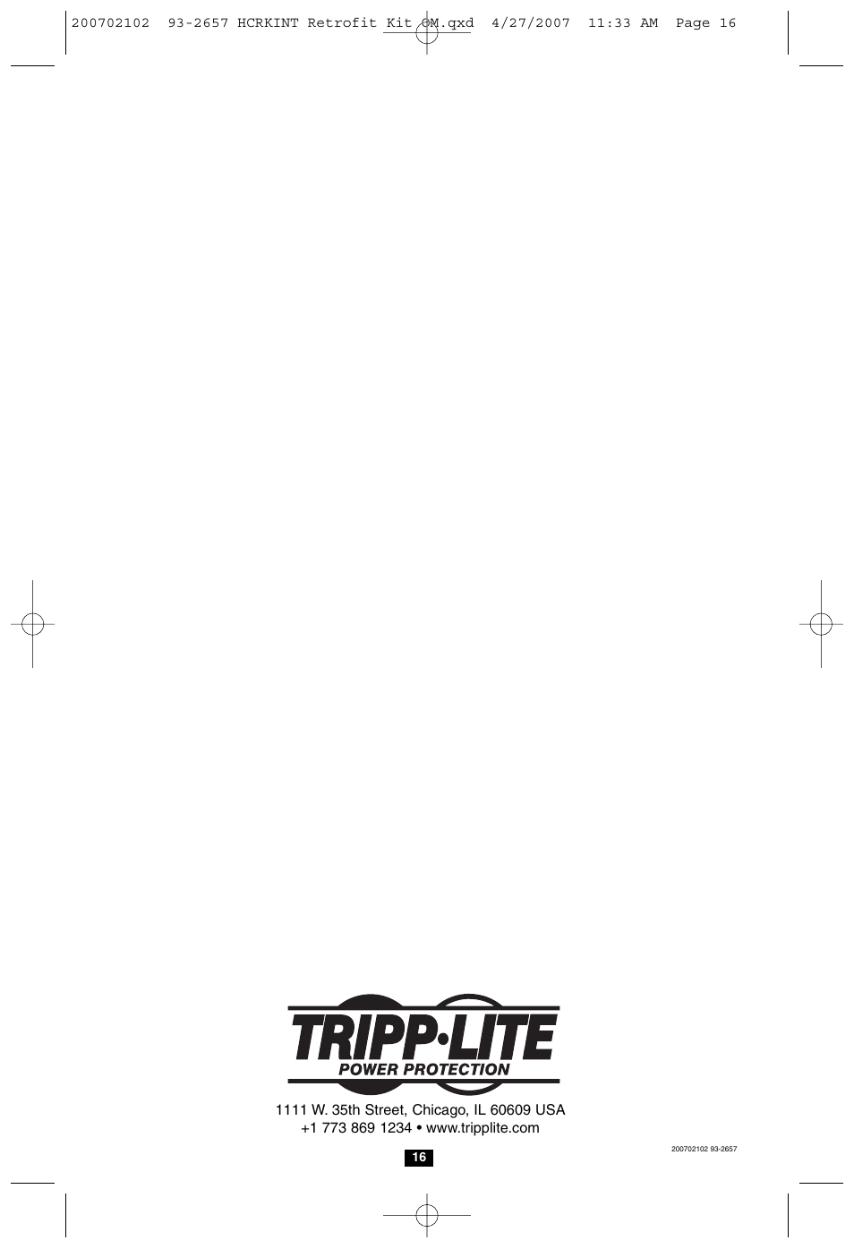 Tripp Lite HCRK-INT User Manual | Page 16 / 16