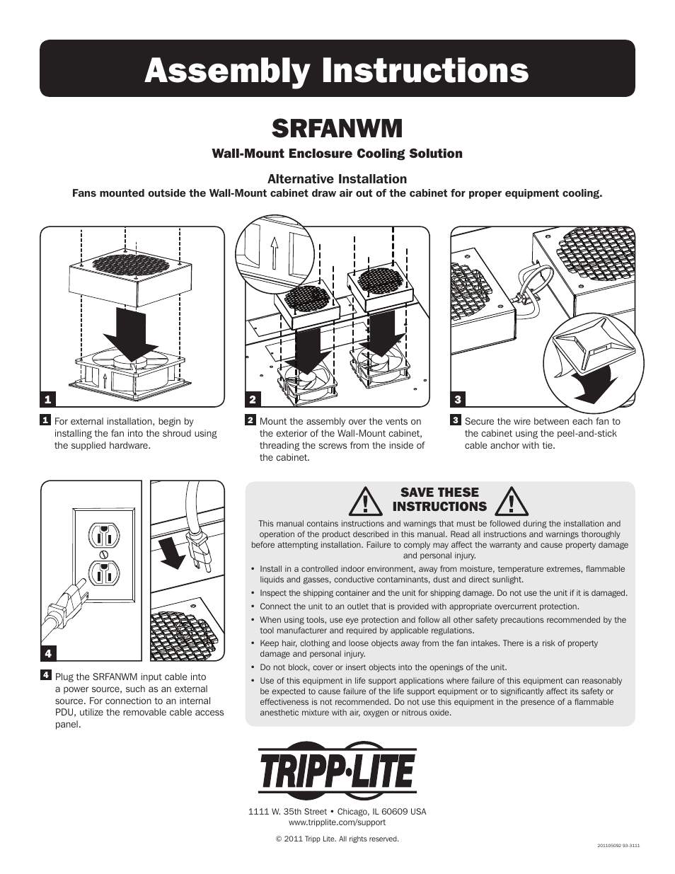 Assembly instructions, Srfanwm | Tripp Lite SRFANWM User Manual | Page 2 / 2