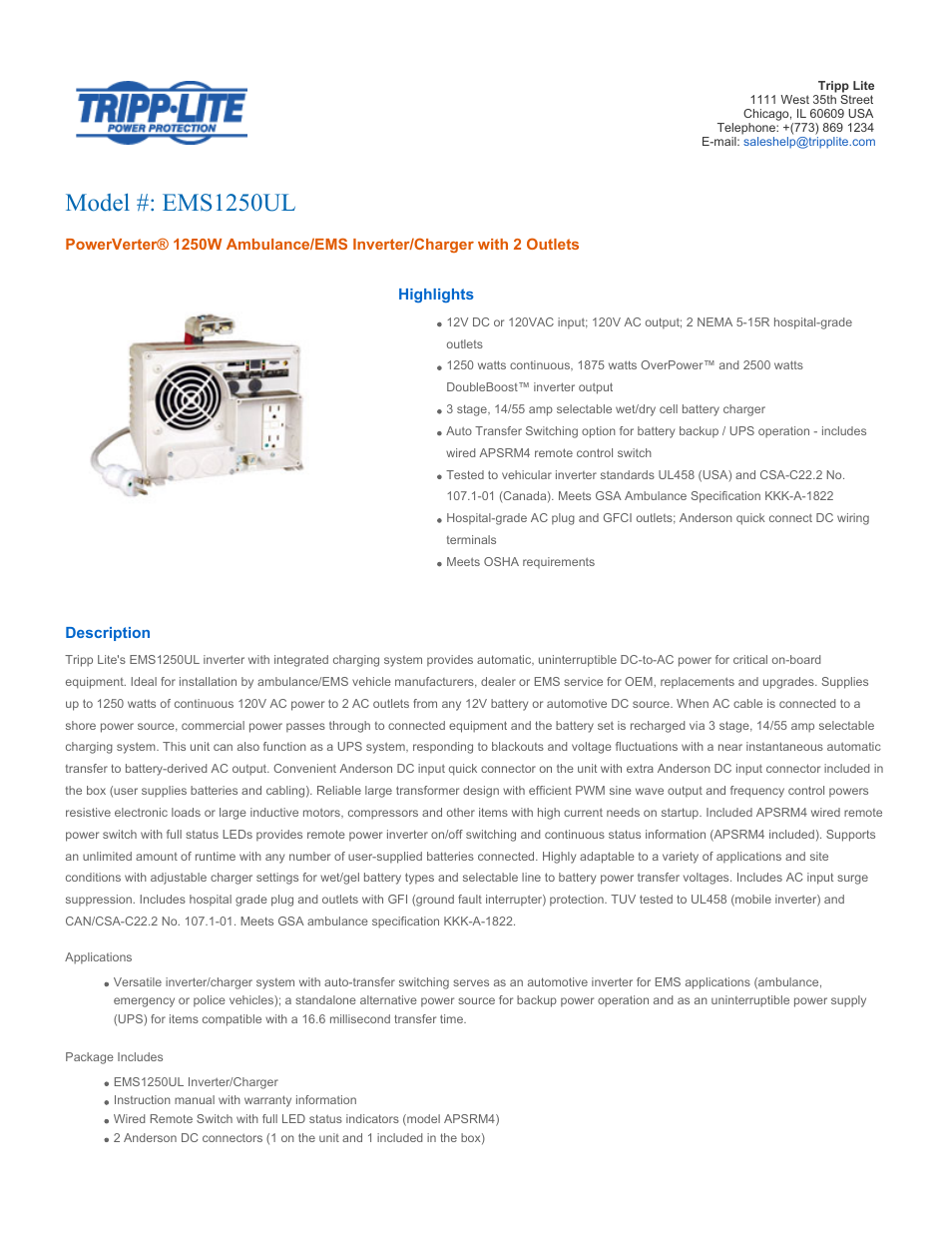 Tripp Lite EMS1250UL User Manual | 5 pages