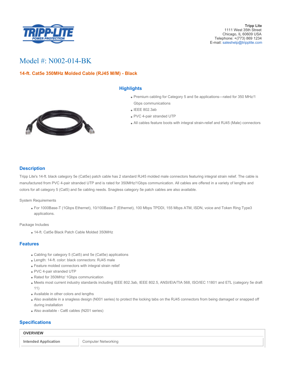 Tripp Lite N002-014-BK User Manual | 3 pages