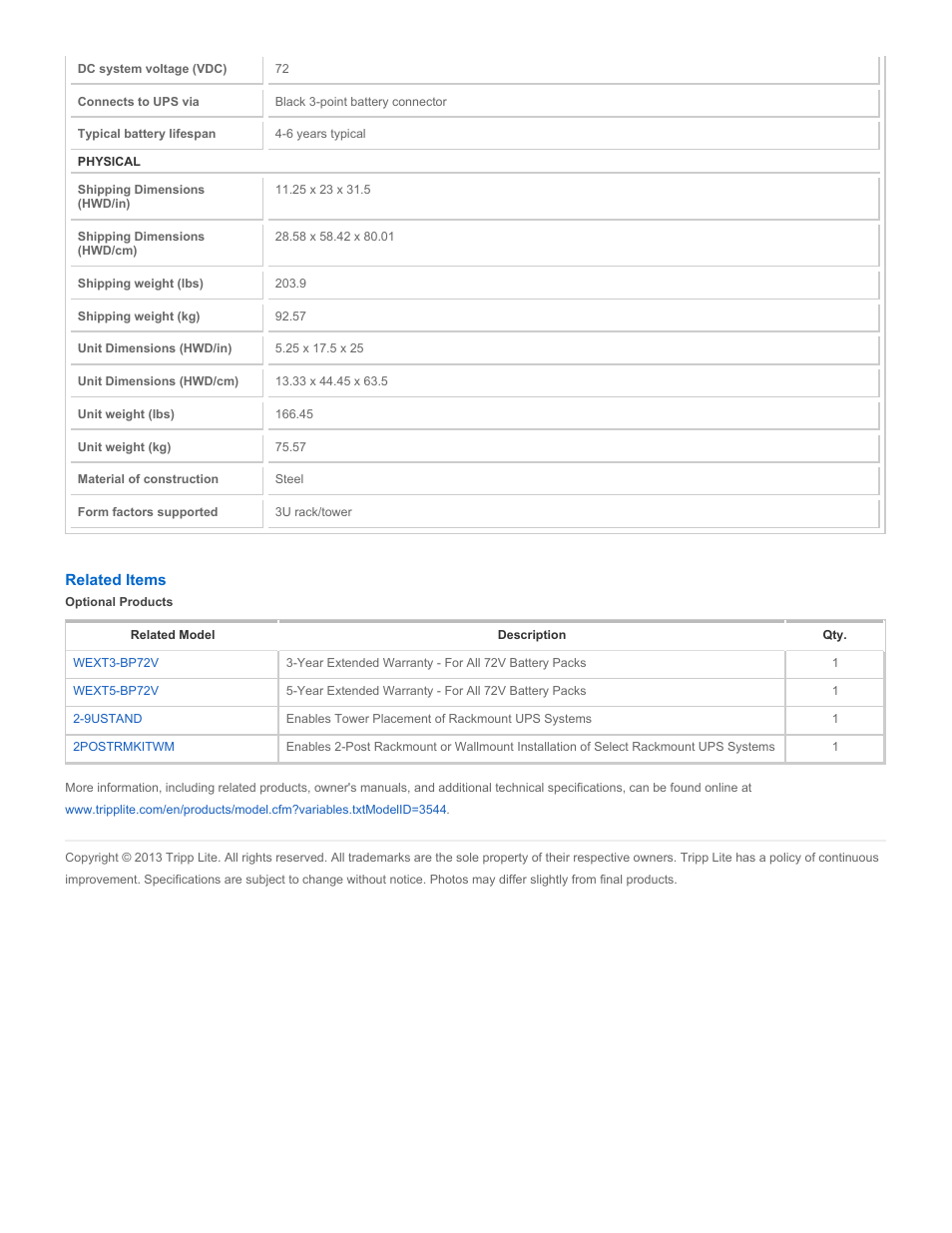 Tripp Lite BP72V28-3UNAFTA User Manual | Page 2 / 2