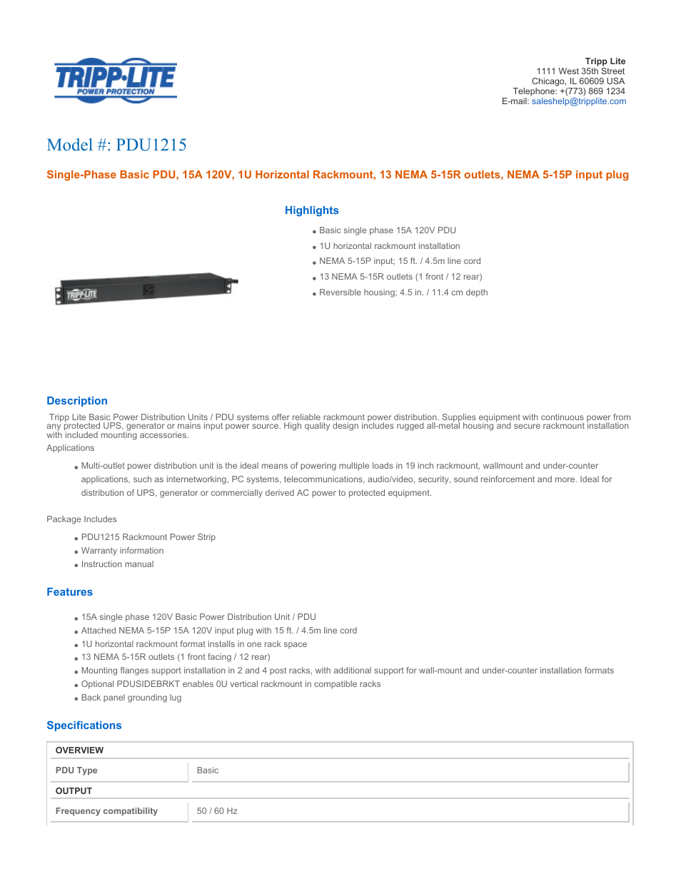 Tripp Lite PDU1215 User Manual | 3 pages