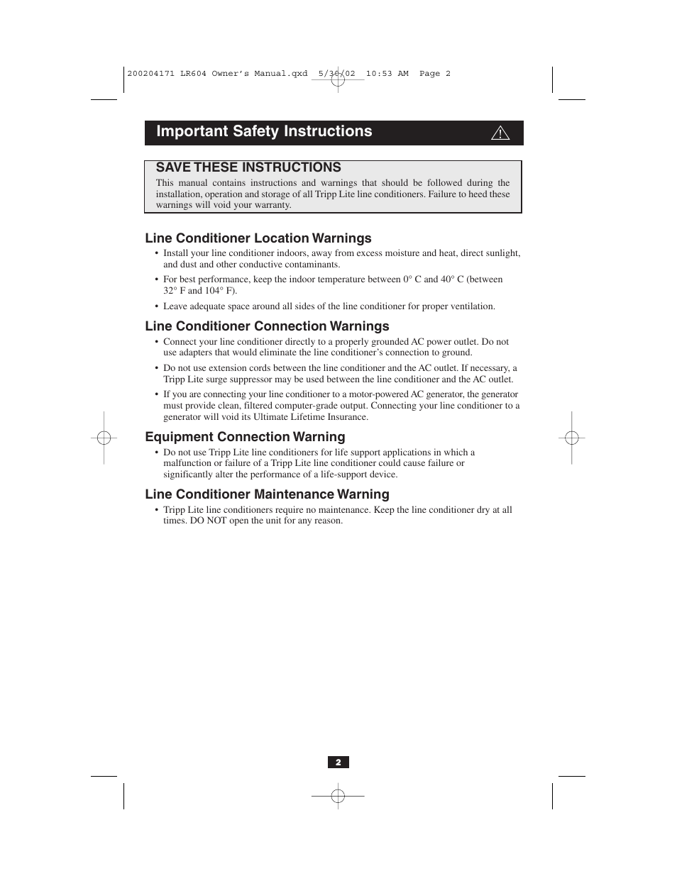 Important safety instructions | Tripp Lite 200204171 93-2036_EN User Manual | Page 2 / 5