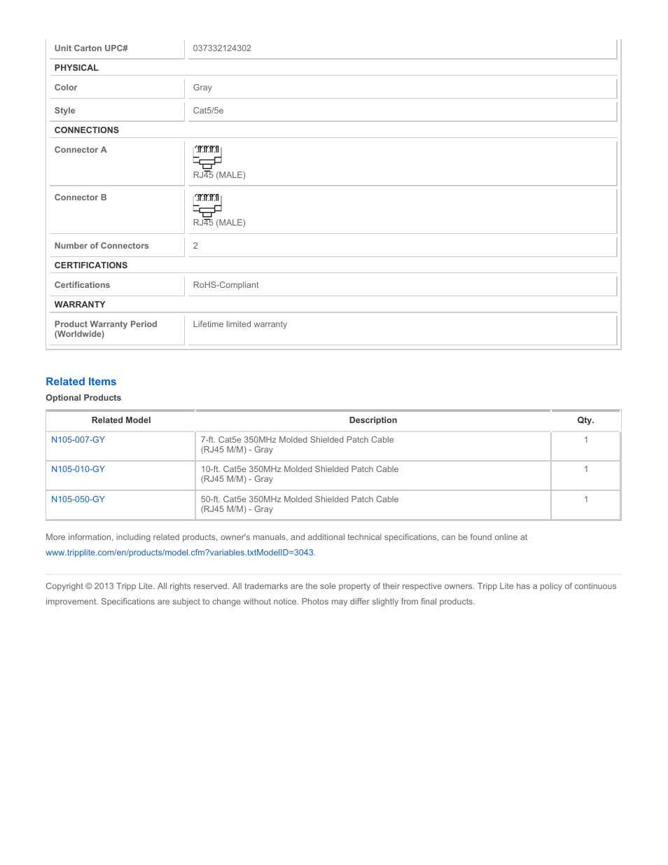 Tripp Lite N105-025-GY User Manual | Page 2 / 2