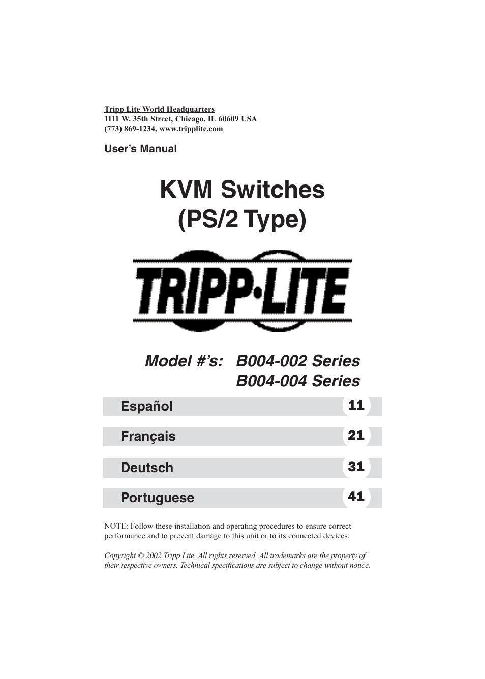 Tripp Lite B004-002 Series User Manual | 52 pages