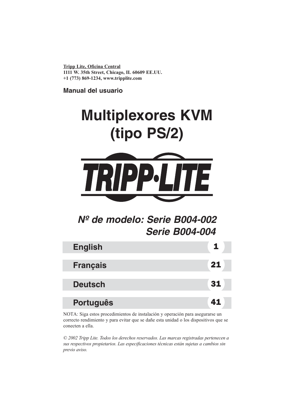 Multiplexores kvm (tipo ps/2) | Tripp Lite B004-002 Series User Manual | Page 11 / 52