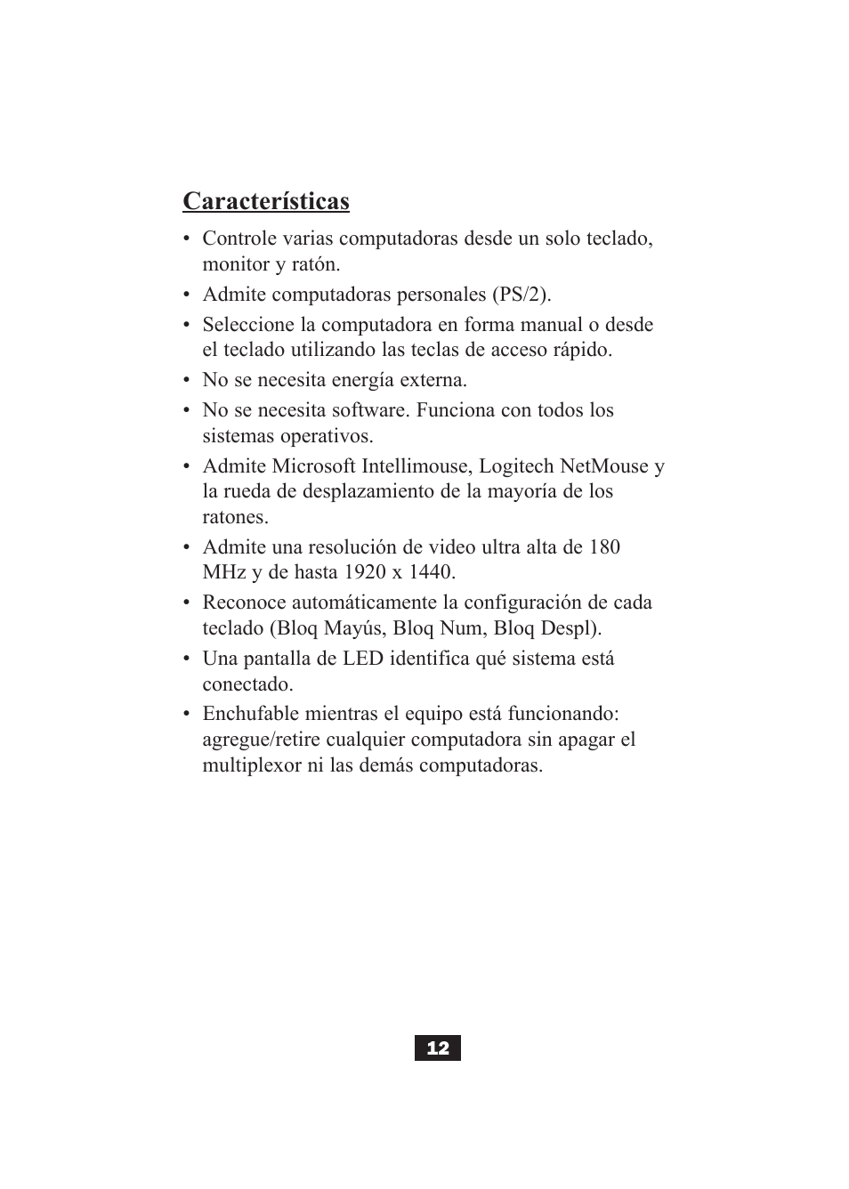 Características | Tripp Lite B004-002 Series User Manual | Page 12 / 52