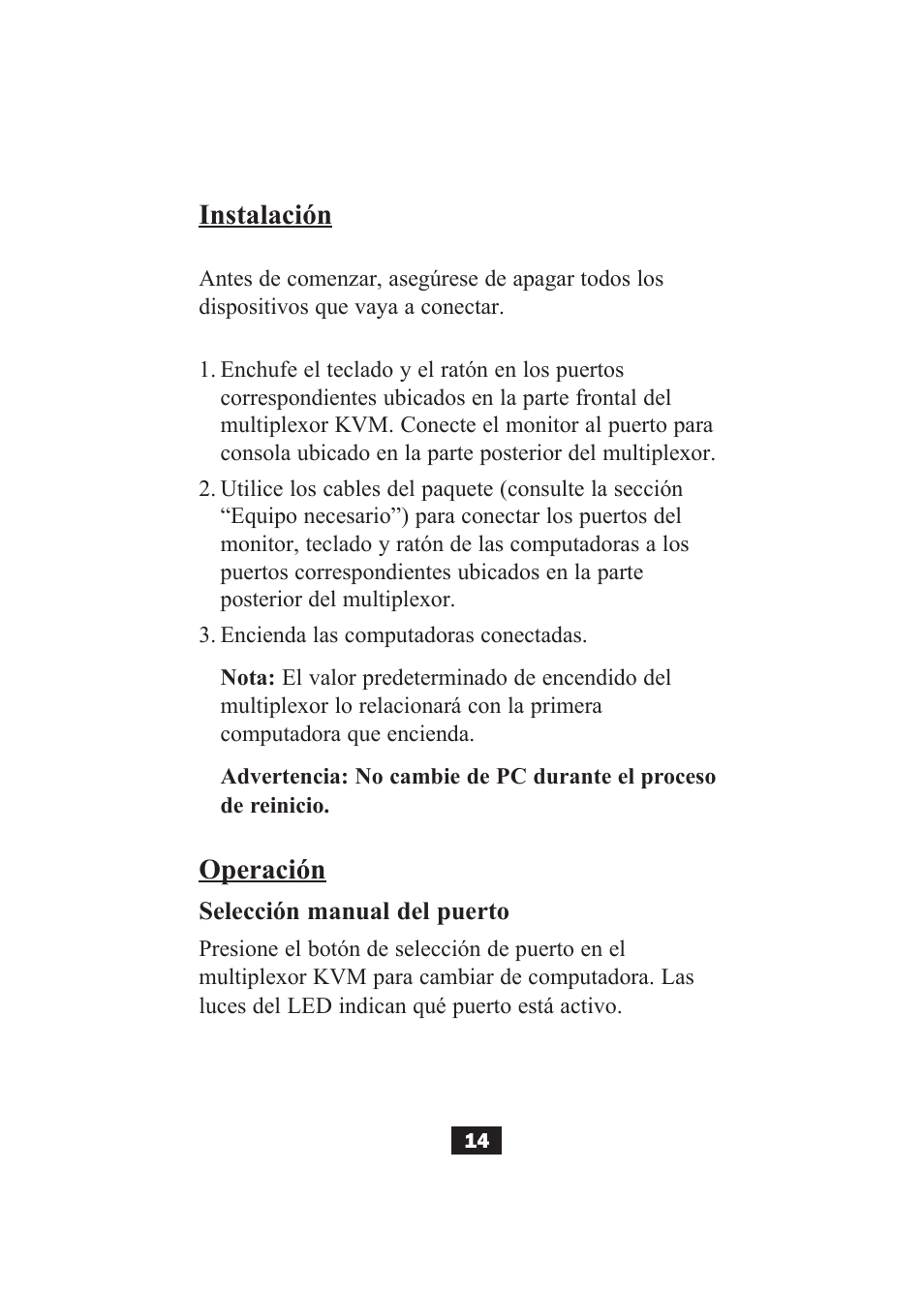 Instalación, Operación | Tripp Lite B004-002 Series User Manual | Page 14 / 52