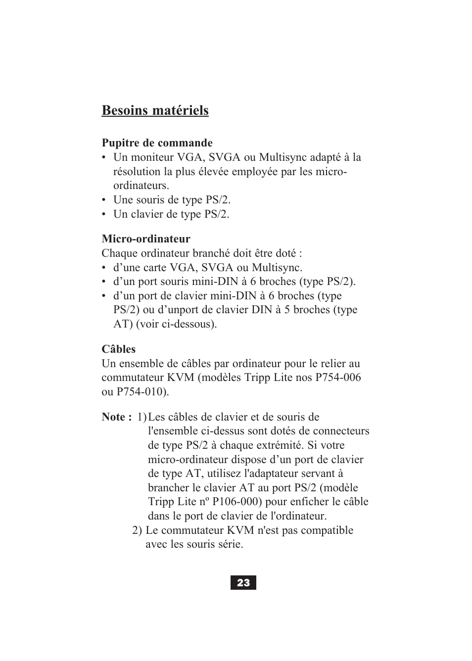 Besoins matériels | Tripp Lite B004-002 Series User Manual | Page 23 / 52