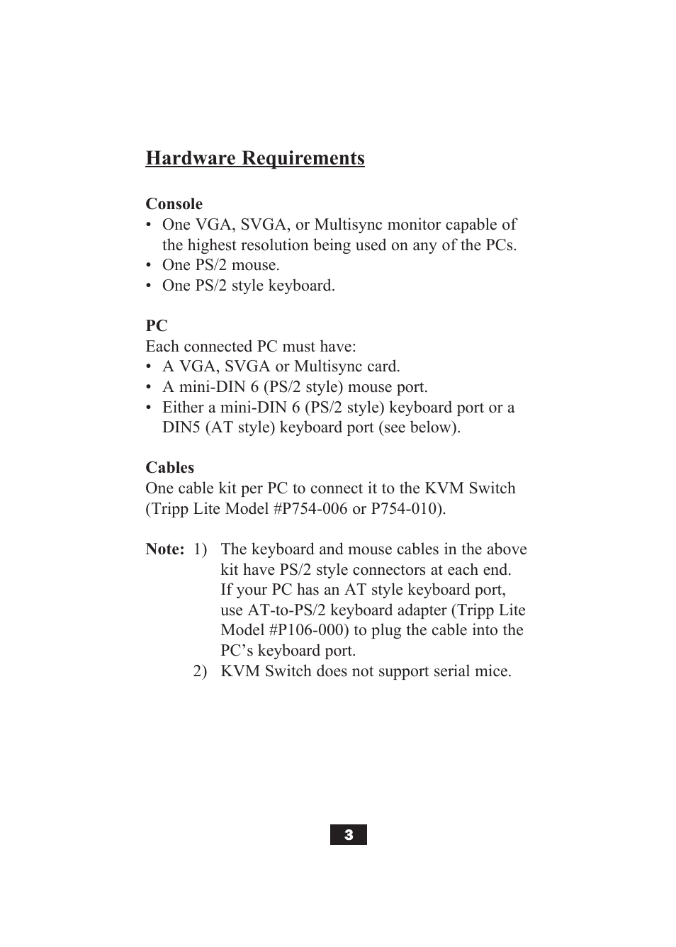 Hardware requirements | Tripp Lite B004-002 Series User Manual | Page 3 / 52