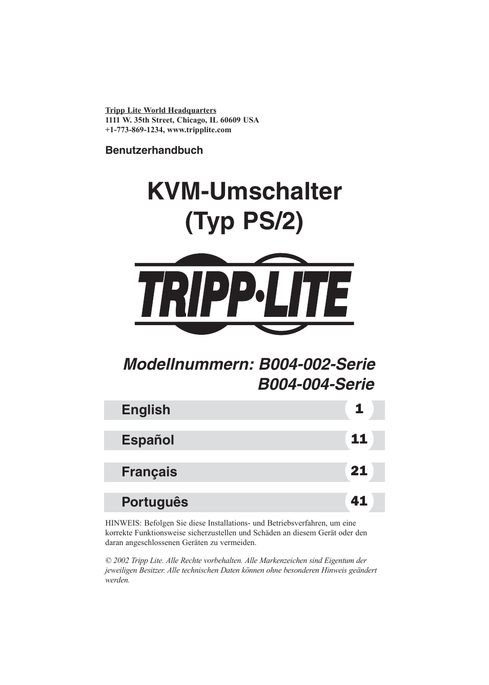 Kvm-umschalter (typ ps/2) | Tripp Lite B004-002 Series User Manual | Page 31 / 52