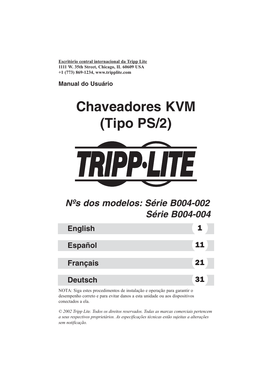 Chaveadores kvm (tipo ps/2) | Tripp Lite B004-002 Series User Manual | Page 41 / 52