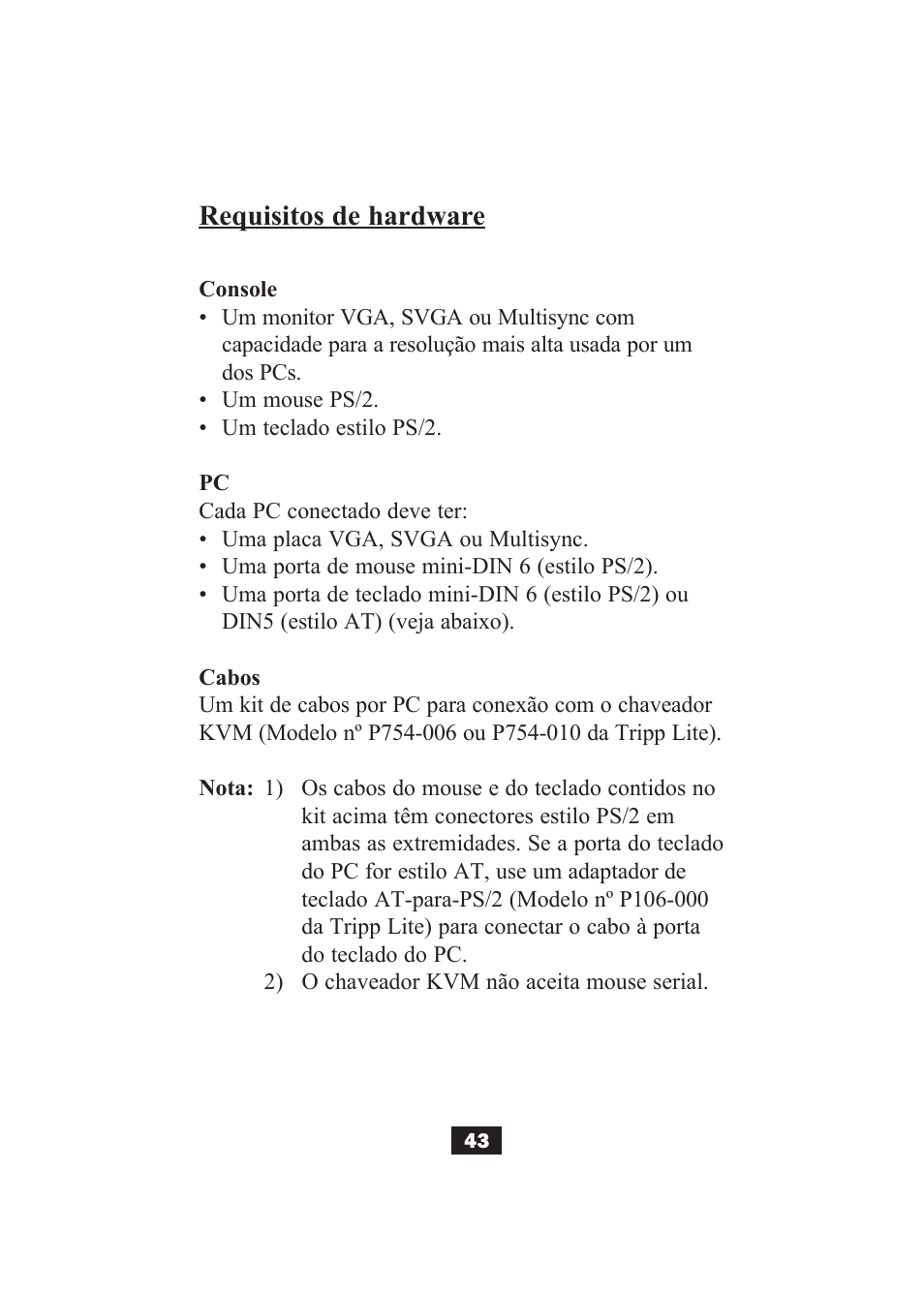 Requisitos de hardware | Tripp Lite B004-002 Series User Manual | Page 43 / 52