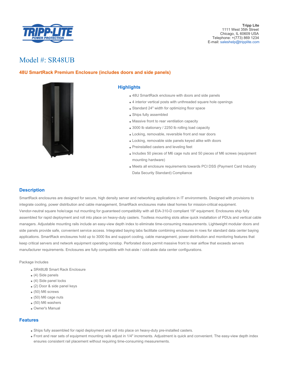 Tripp Lite 48U SmartRack Premium Enclosure SR48UB User Manual | 4 pages