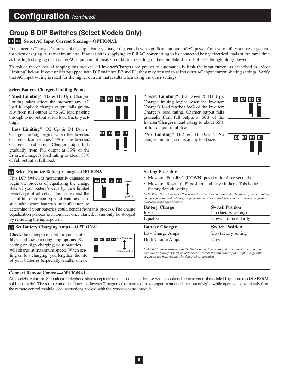 Configuration, Group b dip switches (select models only) | Tripp Lite PowerVerter 200812163 User Manual | Page 6 / 12