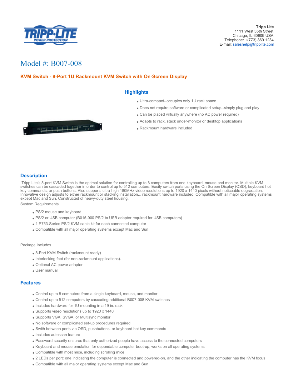 Tripp Lite B007-008 User Manual | 3 pages