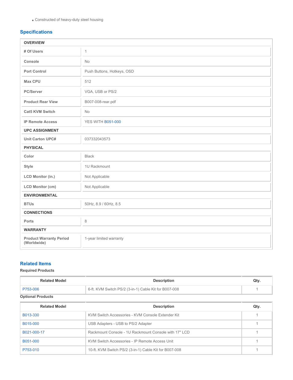 Tripp Lite B007-008 User Manual | Page 2 / 3