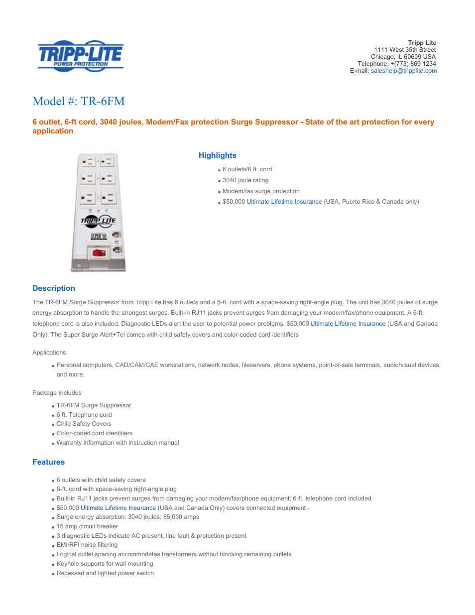 Tripp Lite TR-6FM User Manual | 4 pages