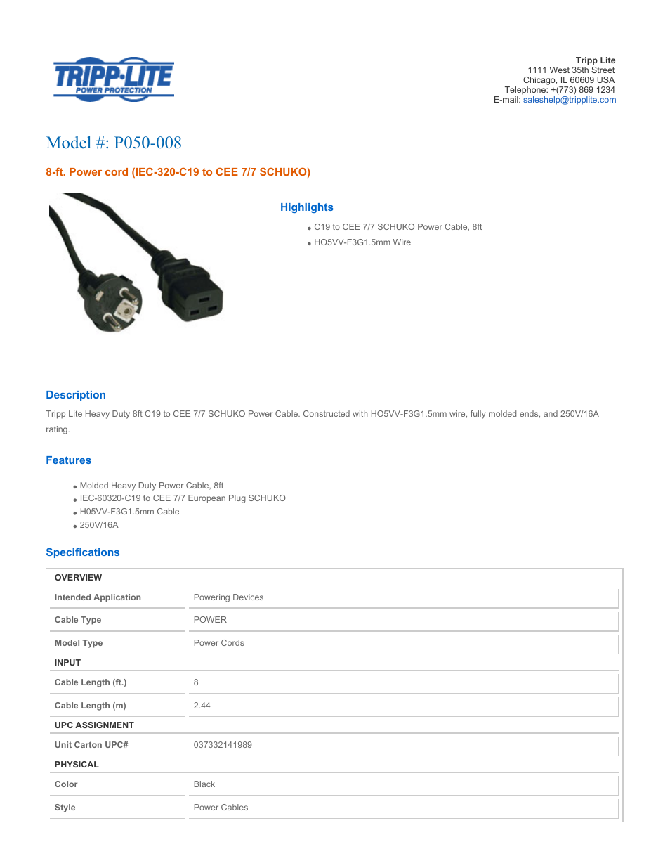 Tripp Lite P050-008 User Manual | 2 pages