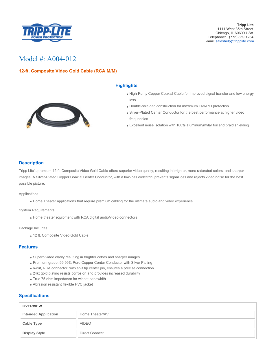 Tripp Lite A004-012 User Manual | 2 pages