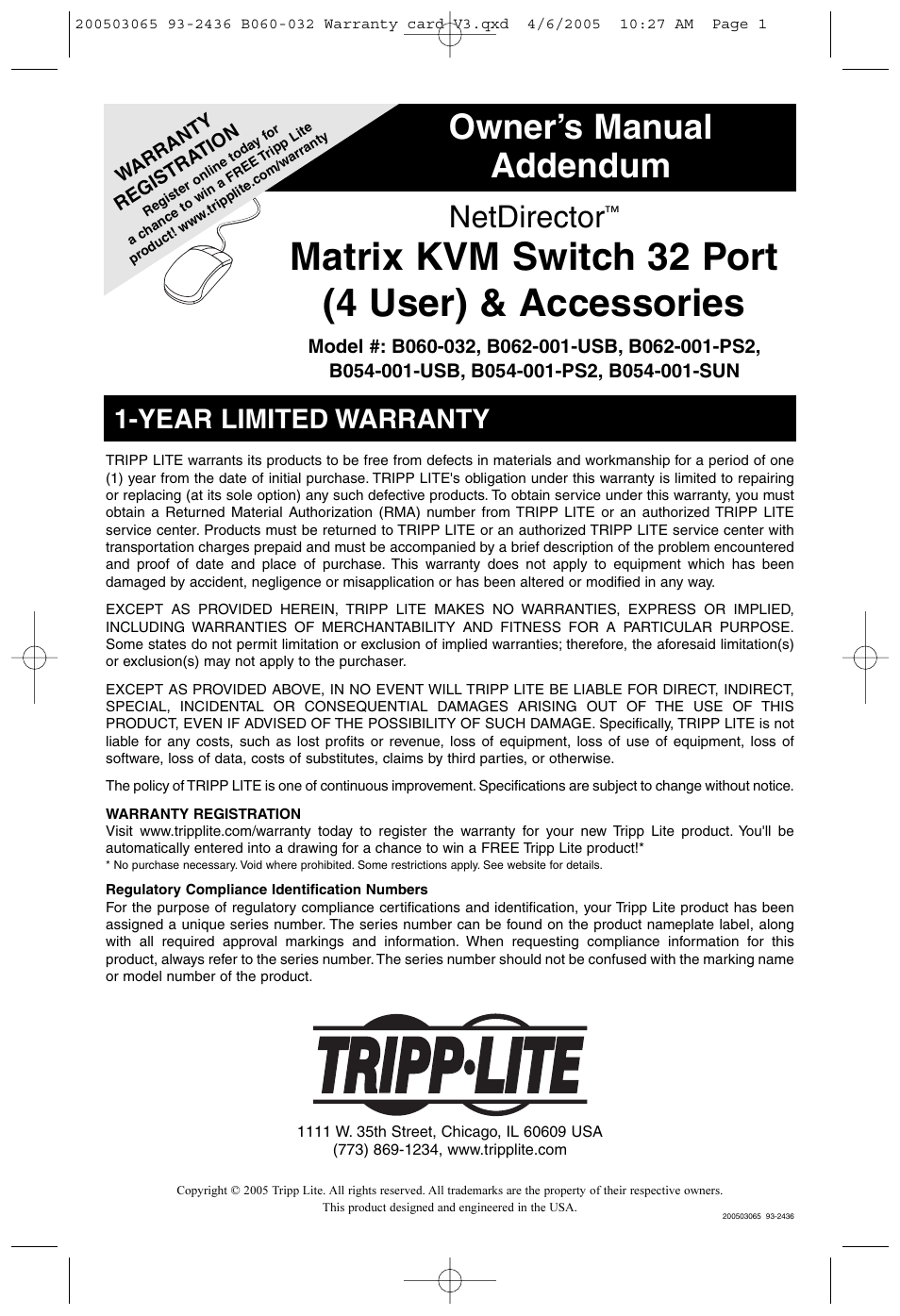 Tripp Lite B054-001-SUN User Manual | 1 page