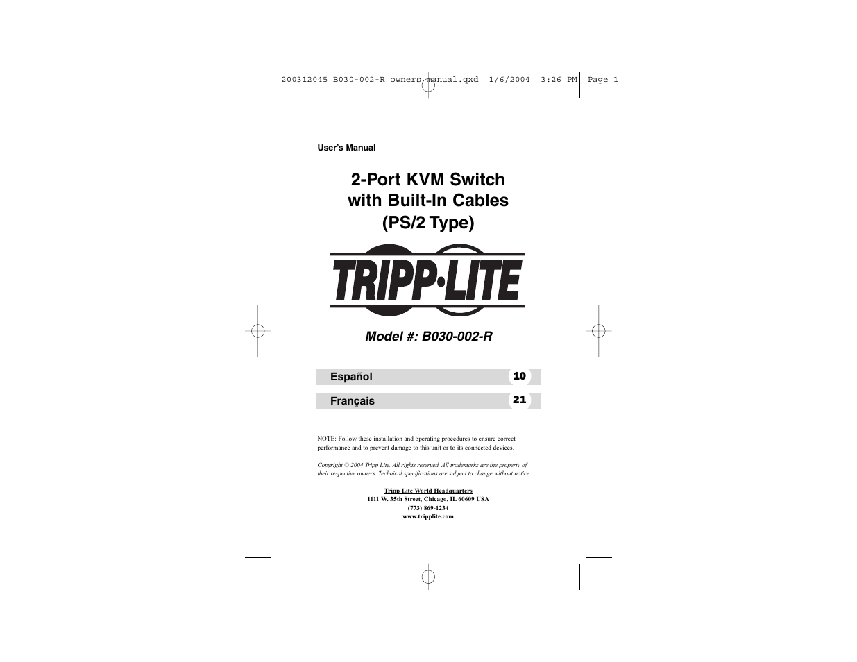 Tripp Lite B030-002-R User Manual | 17 pages