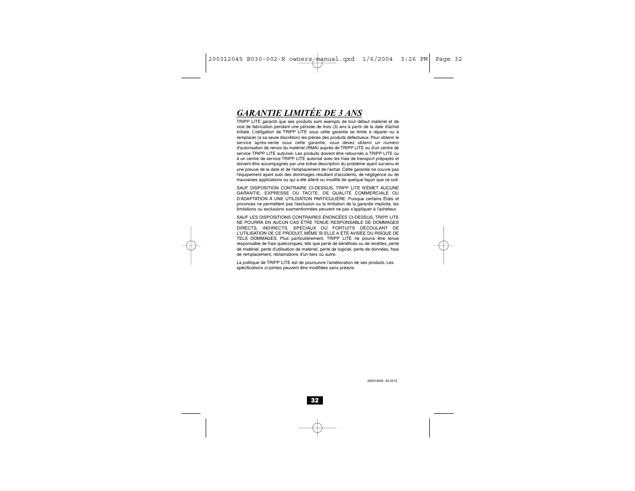 Garantie limitée de 3 ans | Tripp Lite B030-002-R User Manual | Page 17 / 17