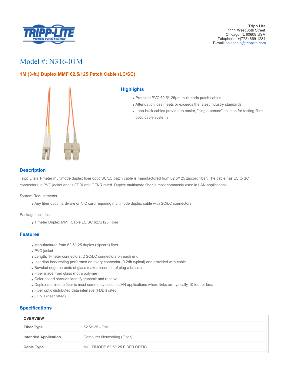 Tripp Lite N316-01M User Manual | 3 pages