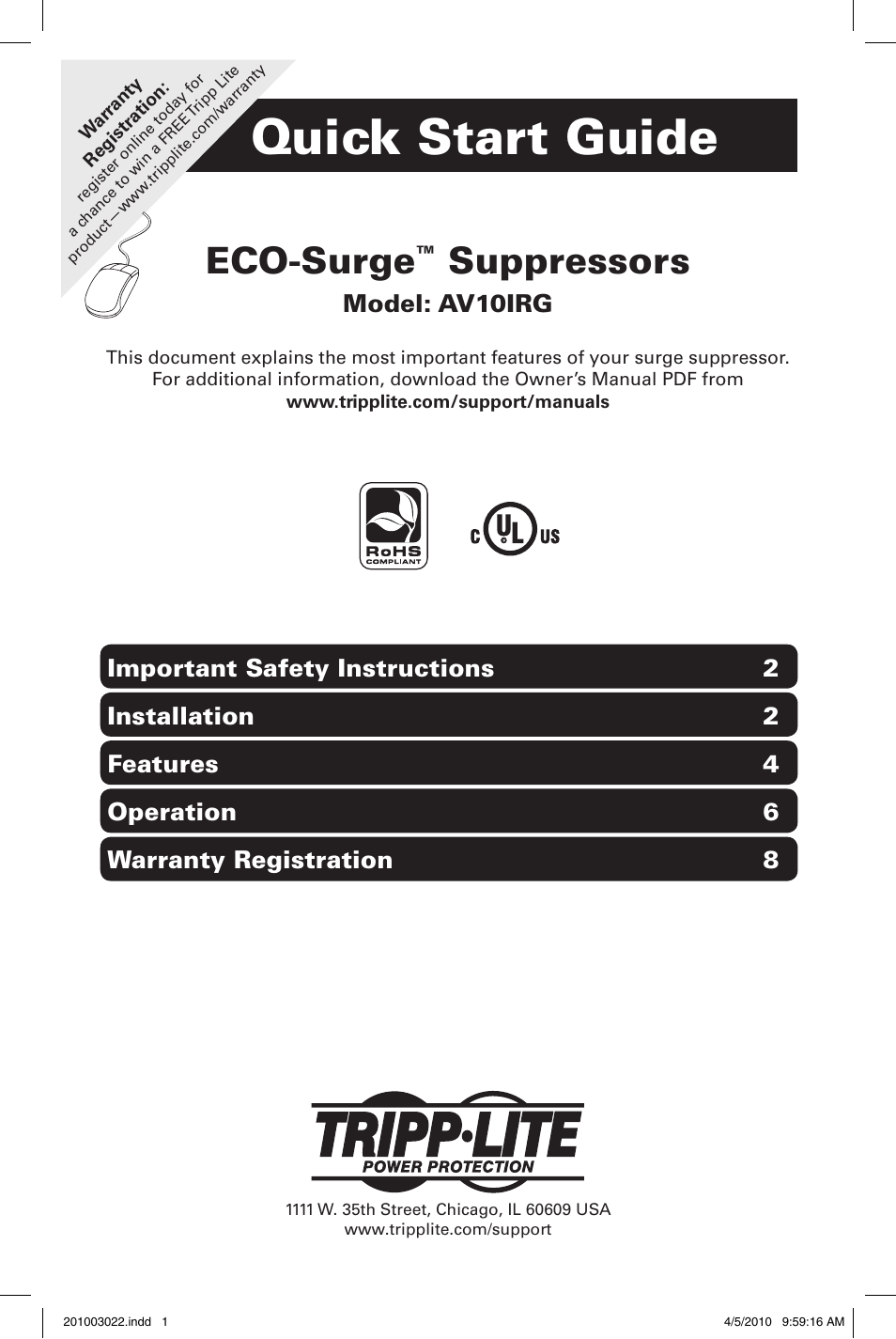 Tripp Lite ECO-SURGE AV10IRG User Manual | 8 pages