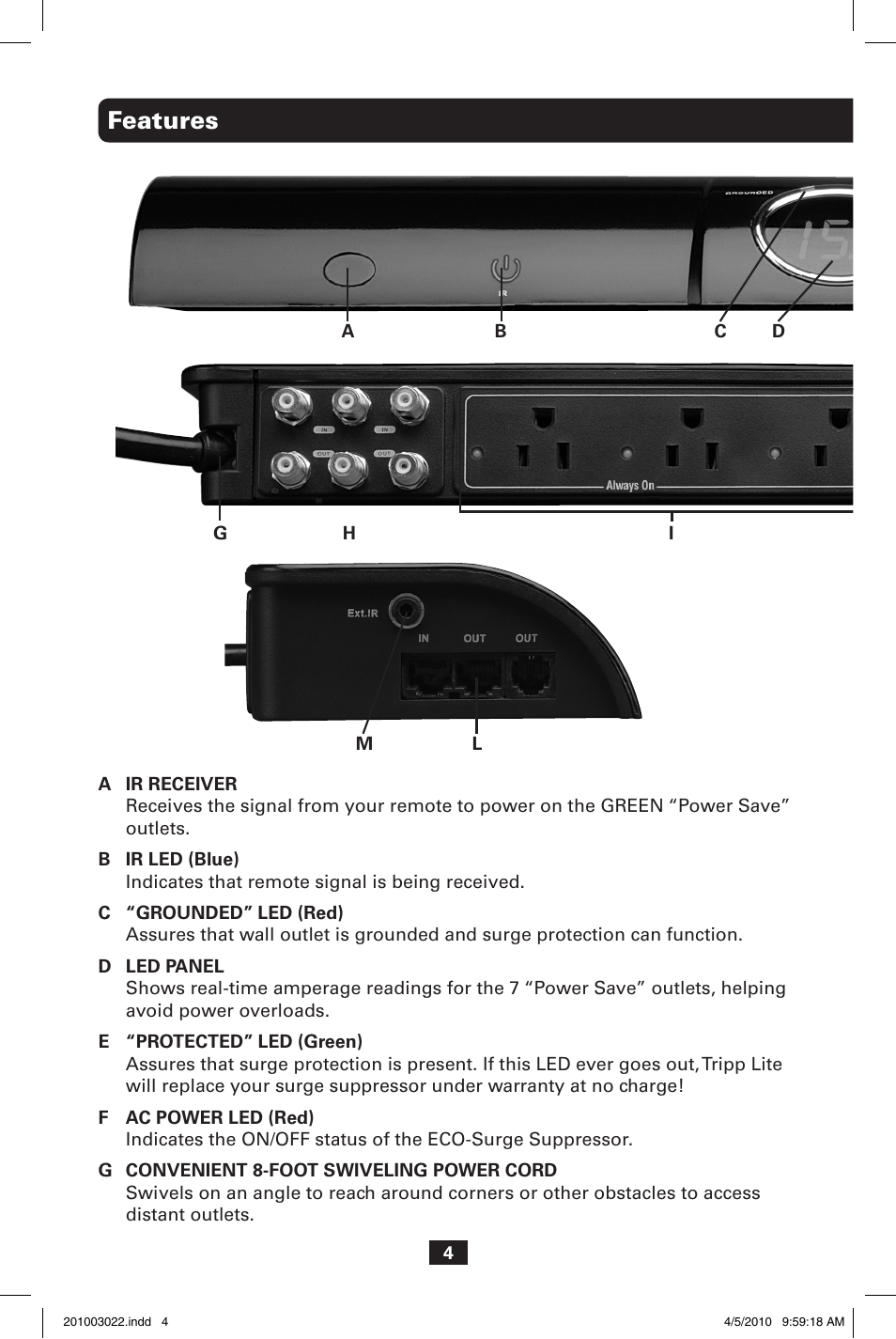 Features | Tripp Lite ECO-SURGE AV10IRG User Manual | Page 4 / 8