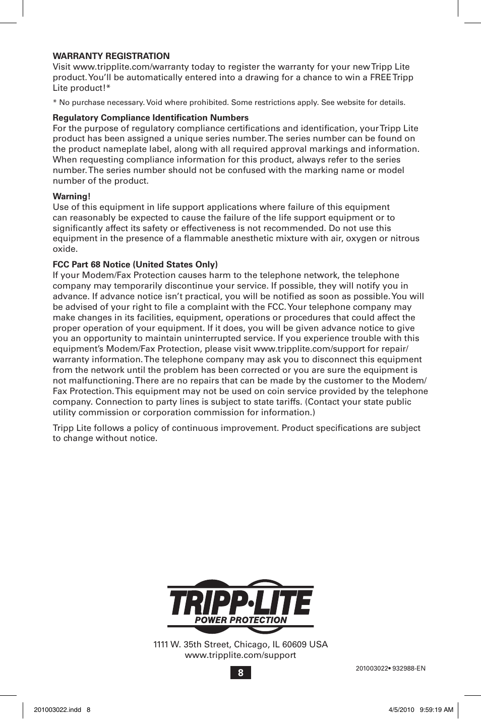 Tripp Lite ECO-SURGE AV10IRG User Manual | Page 8 / 8