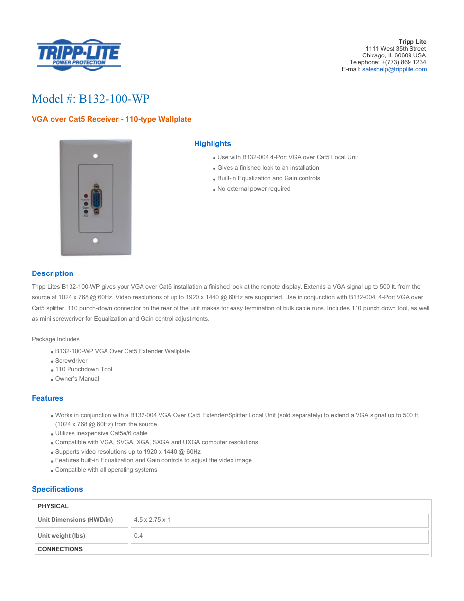 Tripp Lite B132-100-WP User Manual | 2 pages