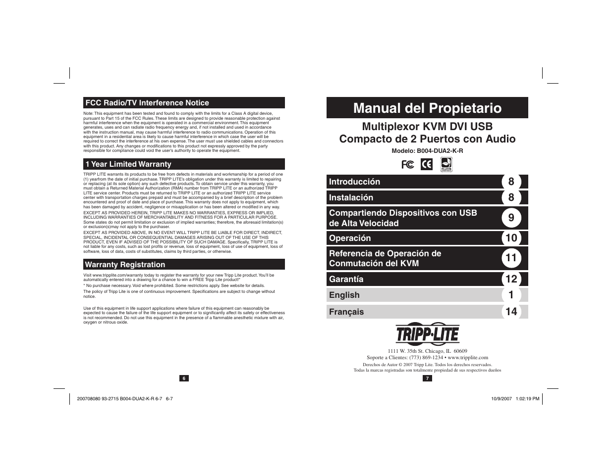 Manual del propietario | Tripp Lite B004-DUA2-K-R User Manual | Page 6 / 7