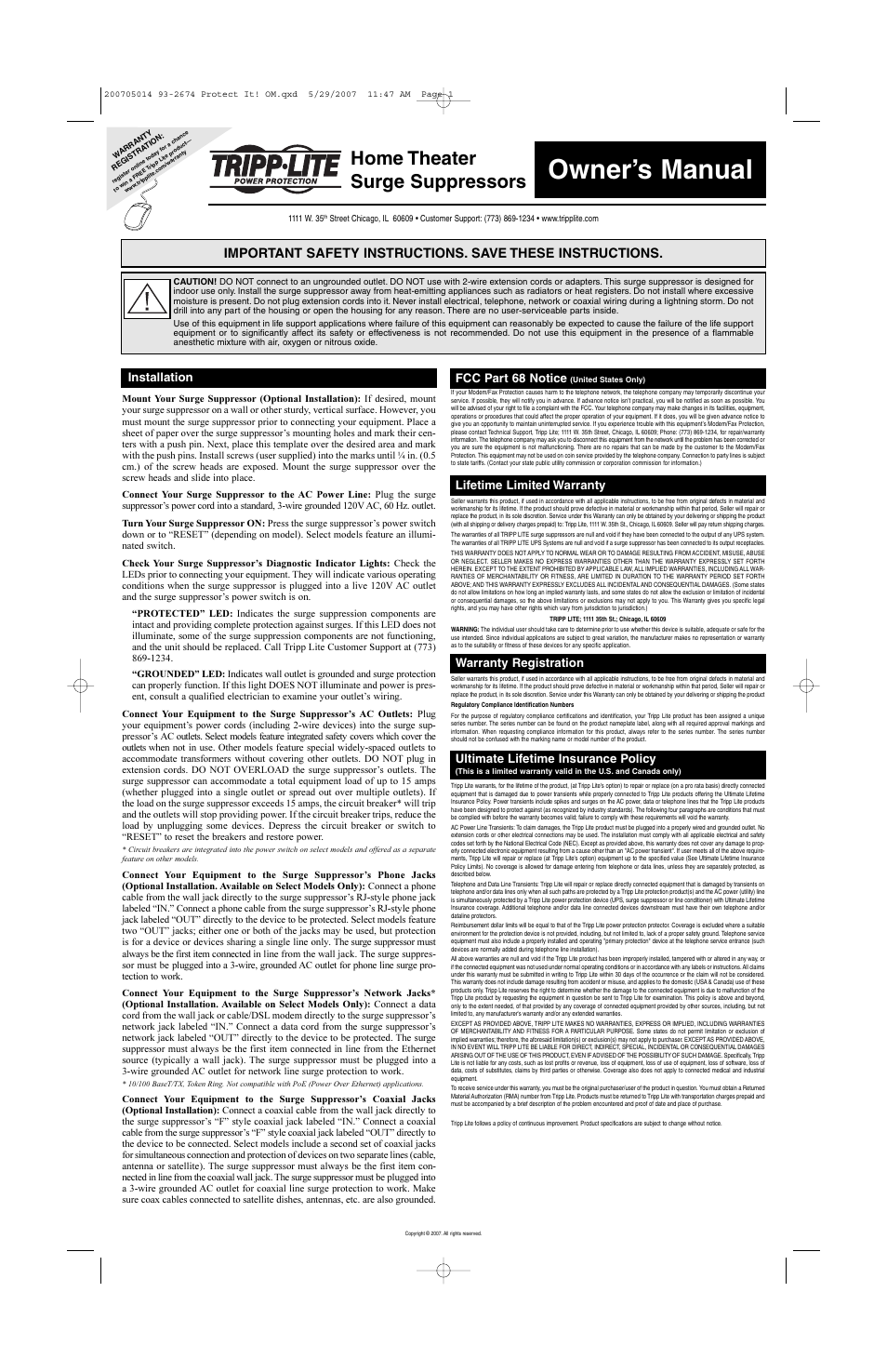 Tripp Lite 93-2674 User Manual | 2 pages