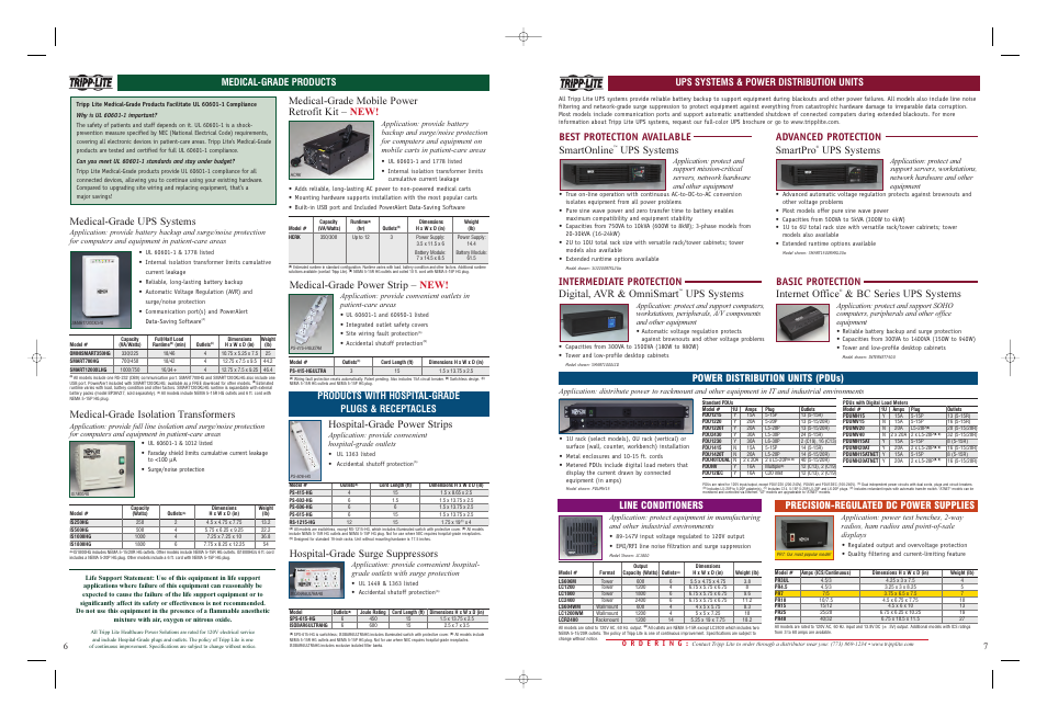 Best protection available smartonline, Ups systems, Medical-grade isolation transformers | Medical-grade ups systems, Advanced protection smartpro, Precision-regulated dc power supplies, Line conditioners, Medical-grade power strip – new, Hospital-grade surge suppressors, Intermediate protection digital, avr & omnismart | Tripp Lite UPS System User Manual | Page 6 / 8