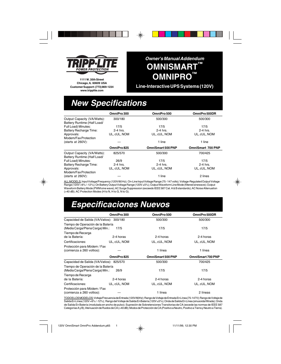 Tripp Lite OmniPro 500DR User Manual | 2 pages