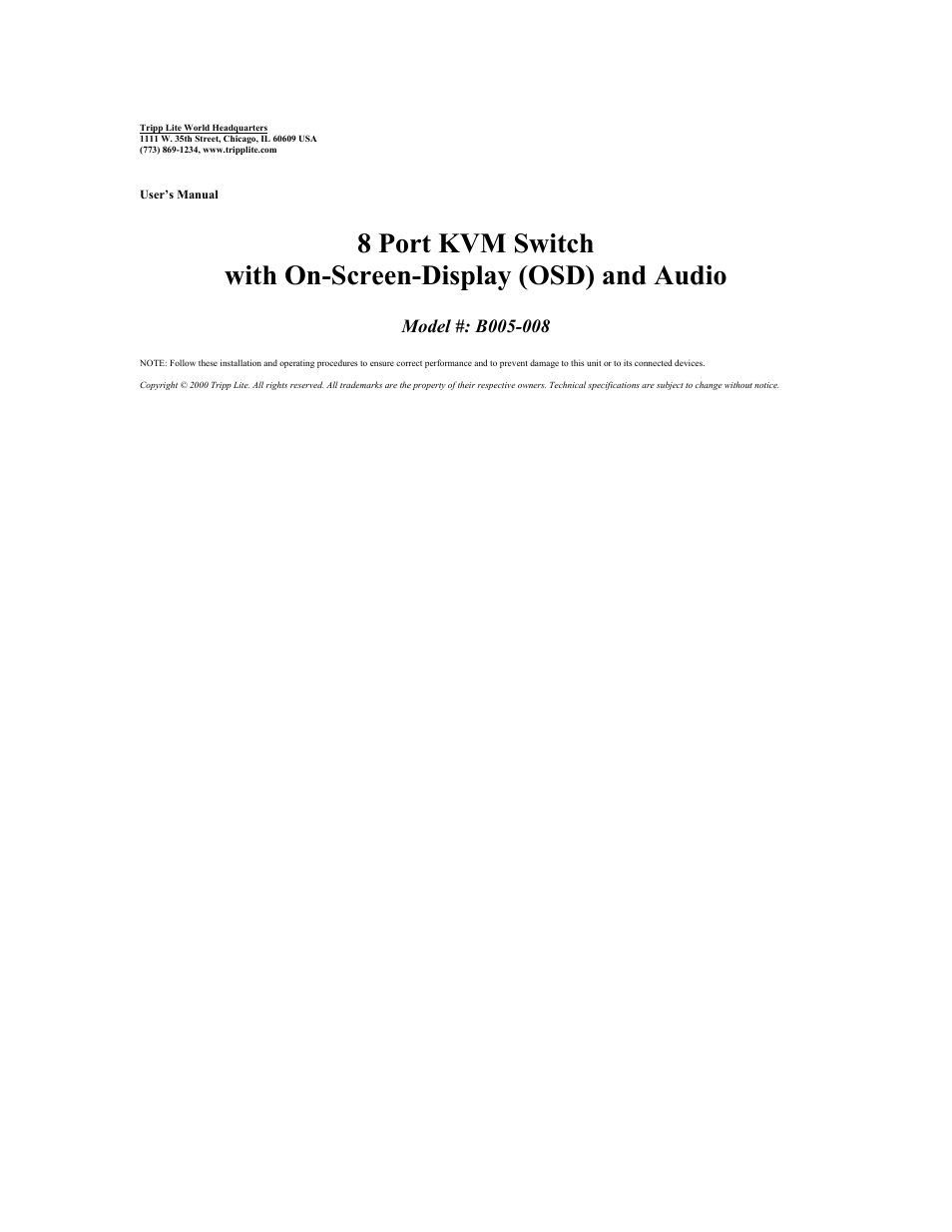 Tripp Lite KVM B005-008 User Manual | 45 pages