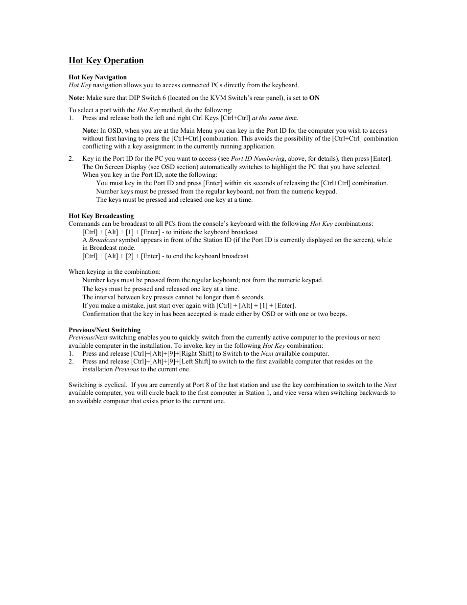 Hot key operation | Tripp Lite KVM B005-008 User Manual | Page 10 / 45