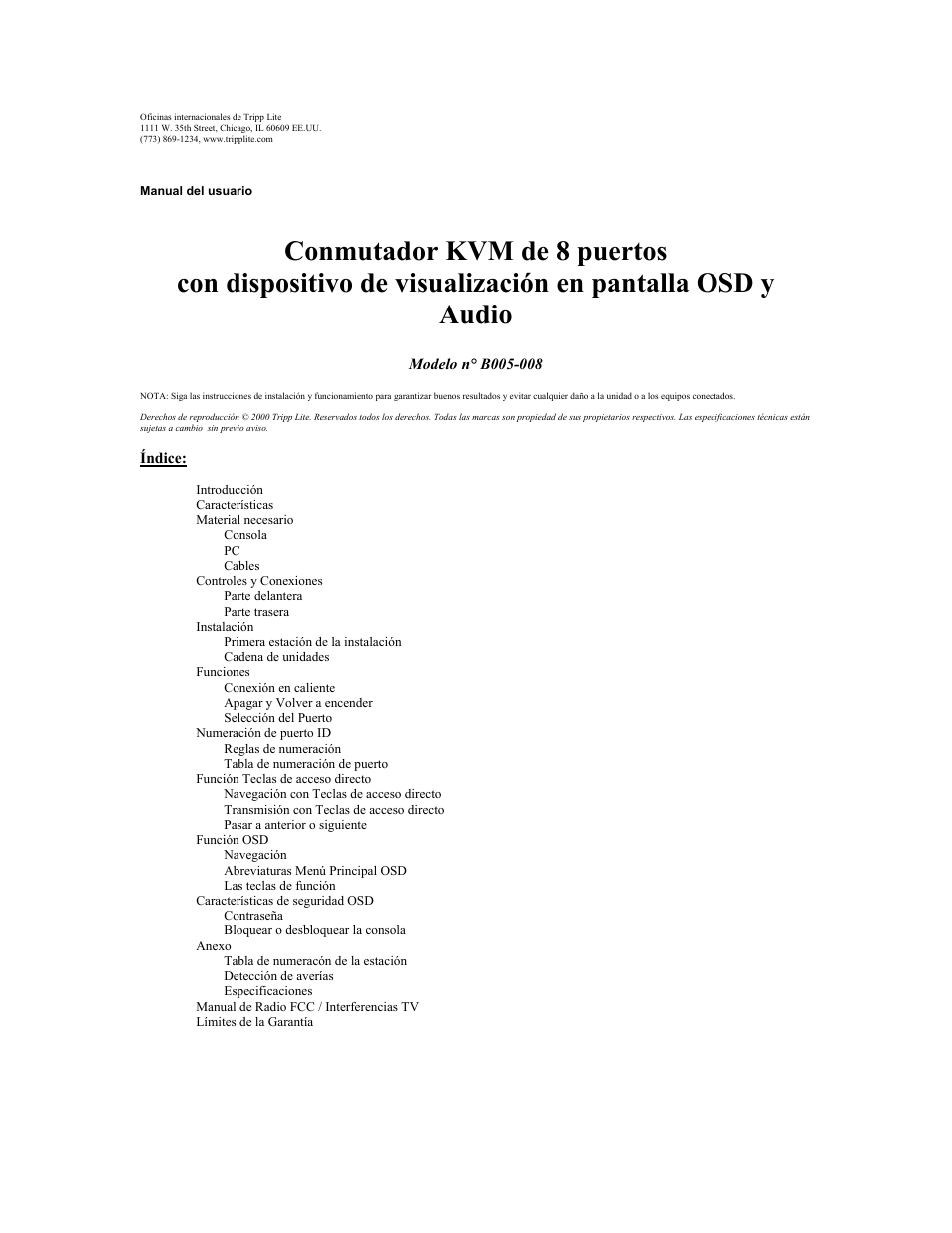 Conmutador kvm de 8 puertos | Tripp Lite KVM B005-008 User Manual | Page 18 / 45