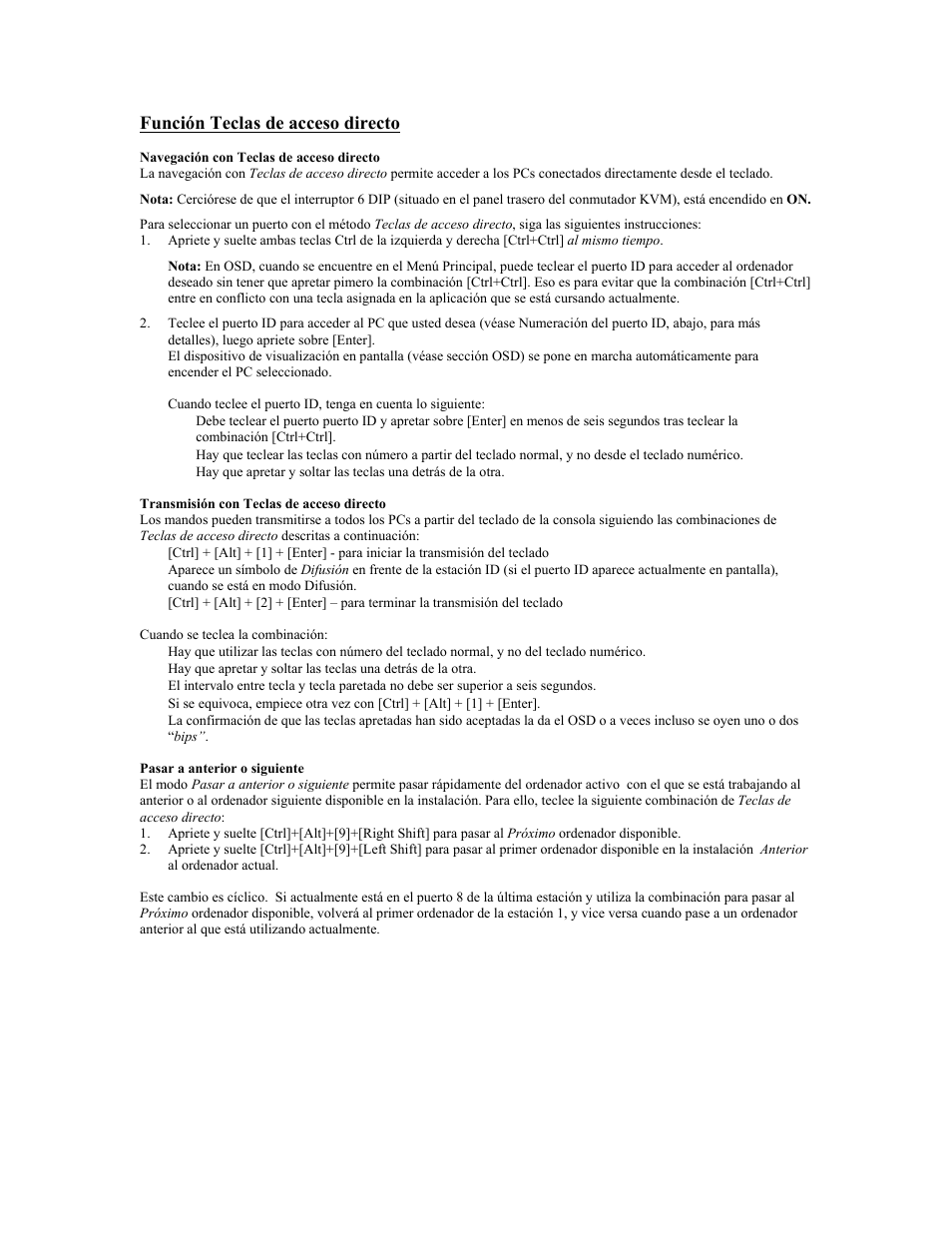 Función teclas de acceso directo | Tripp Lite KVM B005-008 User Manual | Page 24 / 45